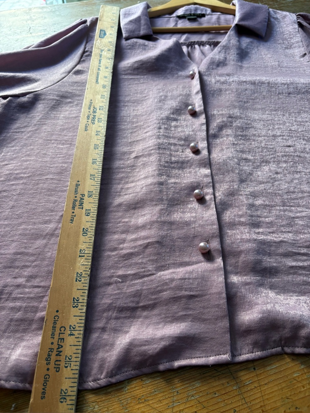 Cooper & Ella Lavender Button Front Blouse XL Long Sleeve Gathered Top - Picture 11 of 14